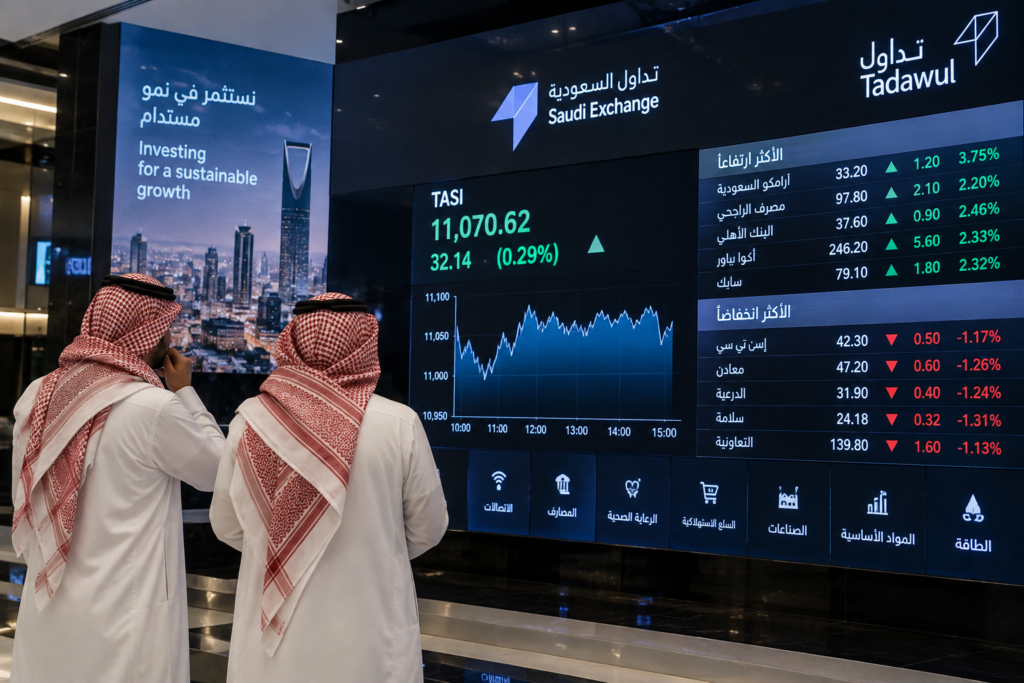الأسهم السعودية تتمسك بـ11 ألف نقطة بدعم من البنوك وقطاع الطاقة